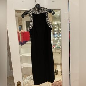 Frank Lyman Design Black Silver Beaded Sheath Dress